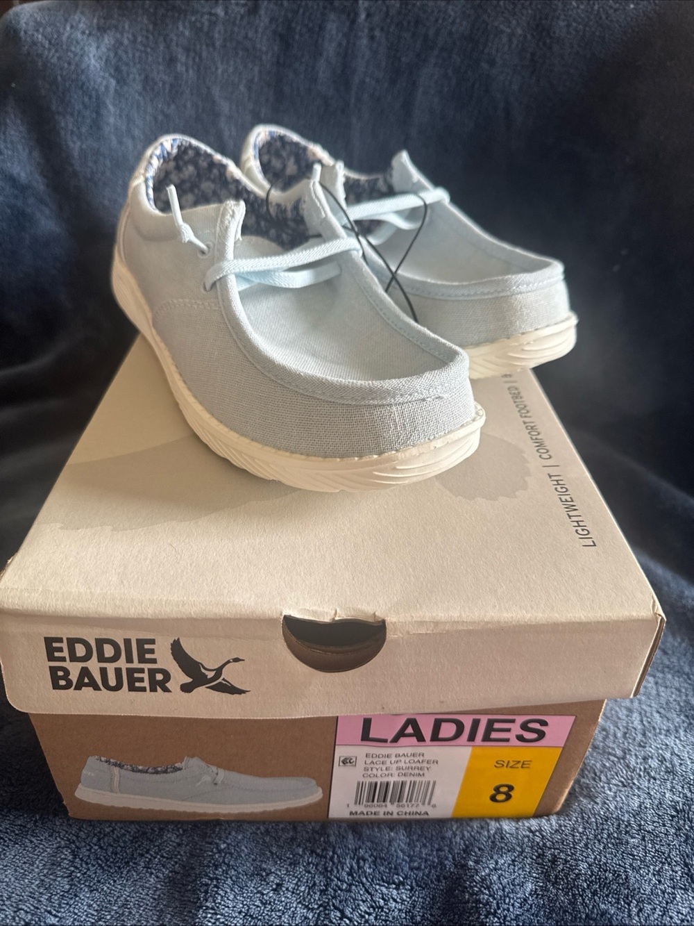 New Eddie Bauer Women's Surrey Blue Slip-On Loafer Comfort Canvas Shoes Size 8